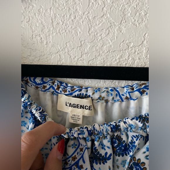 L’AGENCE 100% Silk Paisley Print Off-the-Shoulder Dress - Picture 2 of 5